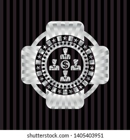 business teamwork and money icon inside silvery shiny badge