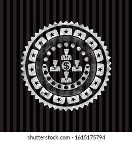business teamwork and money icon inside silvery shiny badge