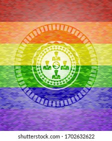 business teamwork and money icon inside emblem on mosaic background with the colors of the LGBT flag. 