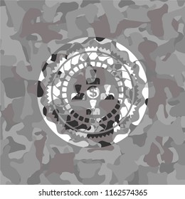 business teamwork and money icon on grey camo texture