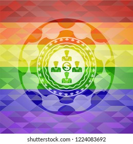 business teamwork and money icon on mosaic background with the colors of the LGBT flag