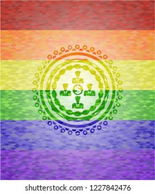 business teamwork and money icon on mosaic background with the colors of the LGBT flag