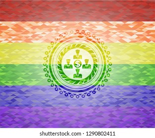business teamwork and money icon on mosaic background with the colors of the LGBT flag