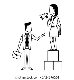 Business teamwork moving cubes avatar vector illustration graphic design