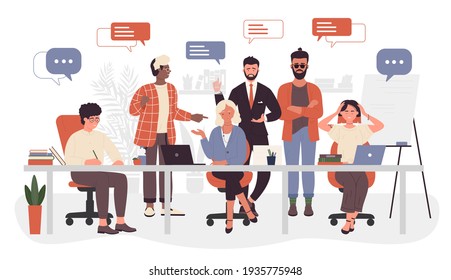 Business-Teamwork im Open Space Büro, Büroangestellte in Unternehmen treffen sich im Chat
