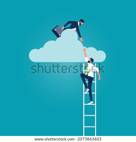 Business teamwork and partnership vector concept, Businessman help to pull another from bottom of cloud