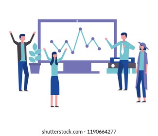 business teamwork people office computer statistics report
