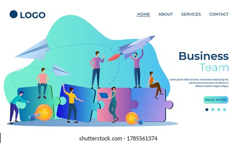 Business teamwork. People start a business project together, teamwork concept. Flat Business presentation web banner vector illustration. Team building landing page template.