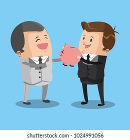 Business teamwork with piggy