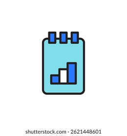 Business Teamwork Planning and Analysis Icon Featuring Notebook with Growth Chart Representing Strategic Success in a Competitive Market