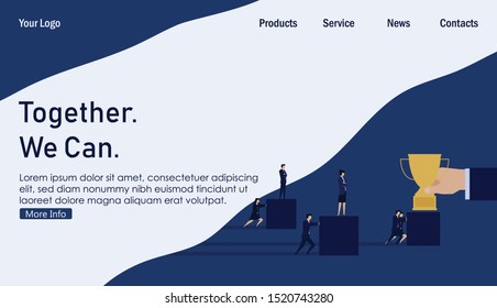 Business teamwork push problem together not bossy, Business Landing Page Template.