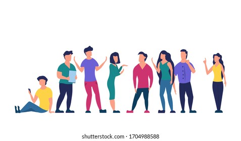 Business teamwork social network vector flat illustration character. People talk and connection community cooperation team. Meeting company office discussion