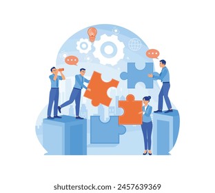 Business teamwork. Solving business problems with creative ideas. Team Building concept. Flat vector illustration.