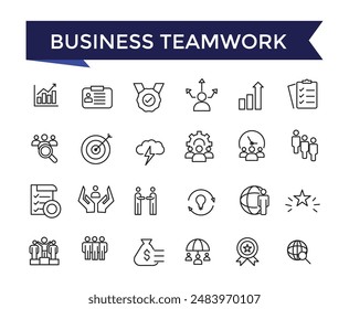 Business Teamwork, Team Building icon set with editable stroke collection for web and ui. Line icons pack. Vector illustration.