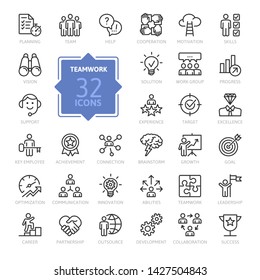 Business Teamwork, Team Building, Work Group And Human Resources Minimal Thin Line Web Icon Set. Outline Icons Collection. Simple Vector Illustration.