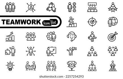 Business teamwork, team building, work group and human resources minimal thin line web icon set. Outline icons collection. Simple vector illustration.