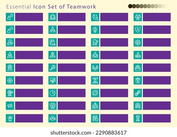 Business teamwork, team building, work group and human resources minimal thin line web icon set