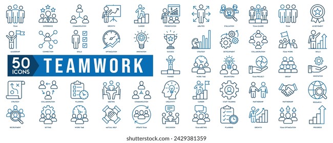 Business-Teamarbeit, Teambuilding, Arbeitsgruppe und Personal Minimale dünne Linie Web-Icon-Set. Einfache Vektordarstellung