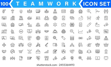 Business teamwork, team building, work group and human resources minimal thin line web icon set. Outline icons collection