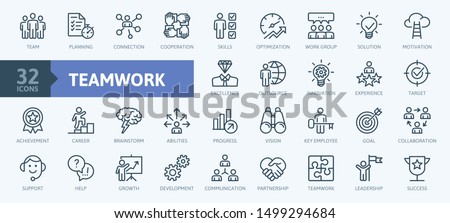 Business teamwork, team building, work group and human resources minimal thin line web icon set. Outline icons collection. Simple vector illustration.