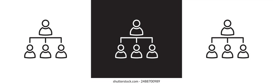 Business teamwork thin line icon. Contains team, leadership, cooperation, people, partnership, support, Vector illustration icon isolated on black and white transparent background.
