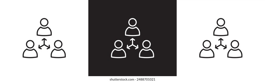 Business teamwork thin line icon. Contains team, cooperation, people, collaboration, communication, partnership, leadership, unity. Vector illustration icon isolated on black and white transparent.