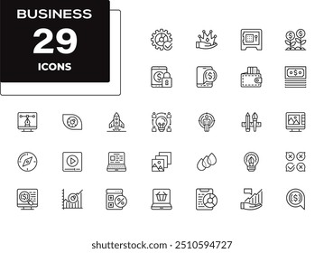 Conjunto de iconos de línea delgada de trabajo en equipo de negocios. Conteniendo equipo, cooperacion, grupo, personas, organización, colaboracion, comunicacion, alianza, liderato, Asistencia, unidad, comunidad. Ilustración vectorial