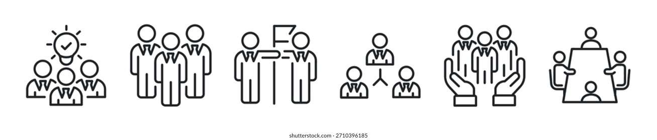 Business teamwork thin line icon set. Web minimal icons