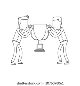 Business teamwork with trophy cup on black and white colors