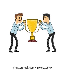 Business teamwork with trophy cup scribble