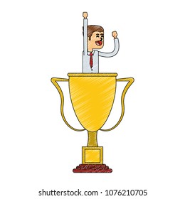 Business teamwork with trophy cup scribble