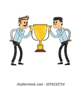 Business teamwork with trophy cup scribble