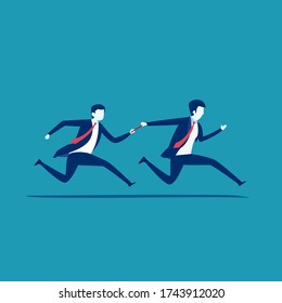 Business teamwork vector concept: Businessman passing the baton during a relay race