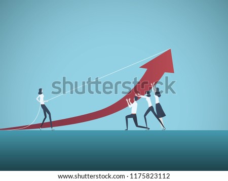 Business teamwork vector concept. Business people working together to achieve success. Symbol of cooperation, challenge, growth. Eps10 vector illustration.