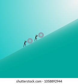 Business teamwork vector concept. Two businessmen pushing gear to success, Business work of cooperation. Illustration vector flat
