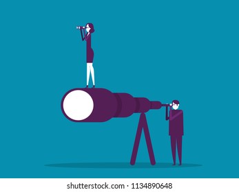 Business teamwork. Vector and illustration business concept, Telescope, Team, Working, Office people.