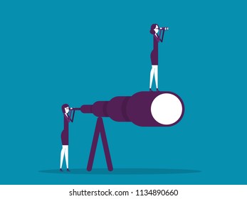 Business teamwork. Vector and illustration business concept, Telescope, Team, Working, Office people.
