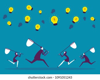 Business teamwork. Vector illustration business ideas concept, Brainstorm, Cartoon character, currency.