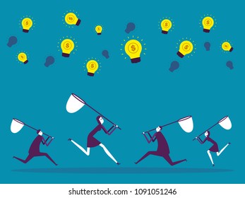 Business teamwork. Vector illustration business ideas concept, Brainstorm, Cartoon character, currency.