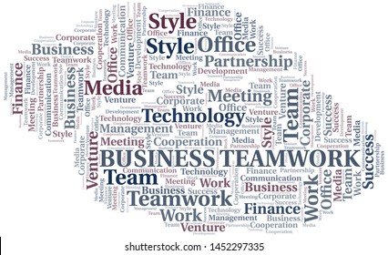Business Teamwork word cloud. Collage made with text only.