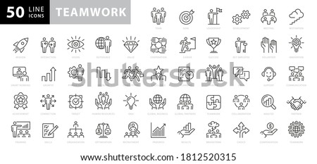 Business teamwork, work group, team building, and human resources line web icon set. Outline icons collection. Vector illustration