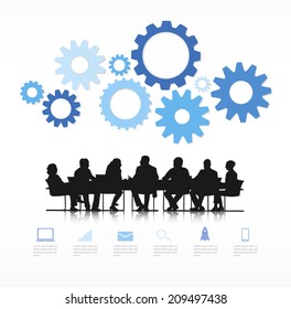 Business teamworking at meeting table.