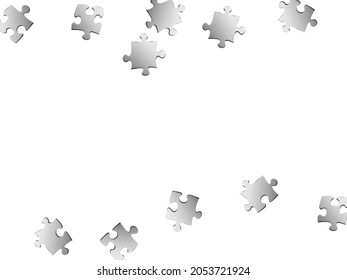 Business teaser jigsaw puzzle metallic silver pieces vector background. Top view of puzzle pieces isolated on white. Cooperation abstract concept. Connection elements.