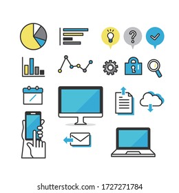 conjunto de iconos de tecnología y gráficos de negocios