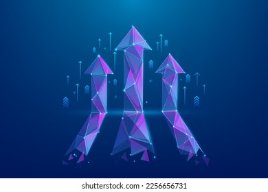 business technology arrow up target to success. Return on investment chart increases. Vision for financial growth stretching. vector illustration fantastic low poly.