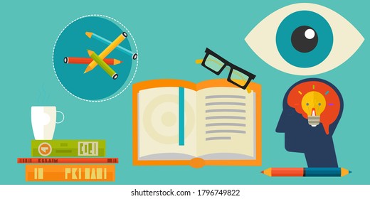 Concepto de fondo de tecnología empresarial. Ojo, Libros, Fondo de la Mesa del Lápiz Aprender a leer Internet en la escuela