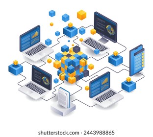 Business technology blockchain analyst isometric illustration concept