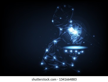 Business technology bulb light glowing polygon, abstract background vector illustration