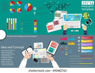 Business Technology Communication modern Idea and Concept Vector illustration Infographic template with icon,graph,Laptop,phone.