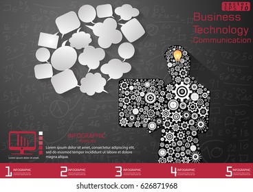 Business Technology Communication - modern Idea and Concept Vector Infographic template with Computer, icon,cog,Background Calculate numbers,Speech bubbles.